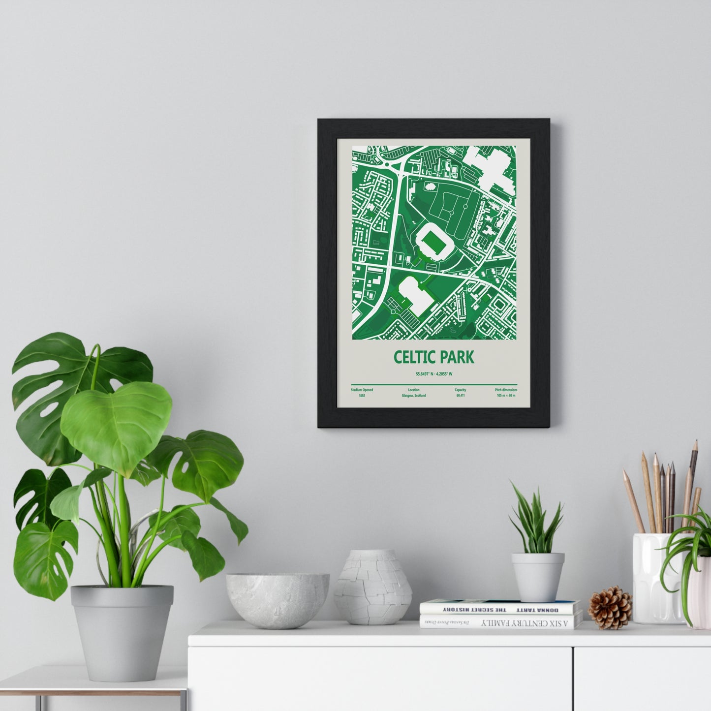Celtic Park Glasgow stadium map wall art minimal design