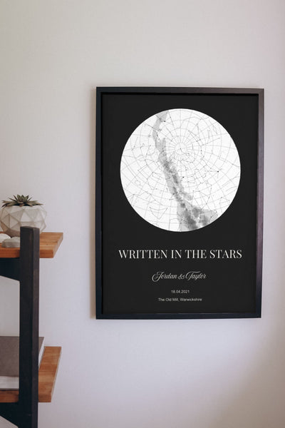 Lifestyle - Personalised Star Map Print hanging on a living room wall