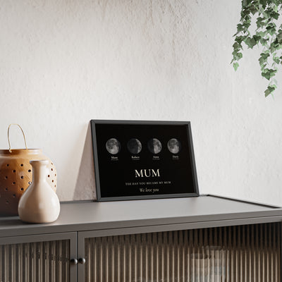 Custom Mum moon phase poster shown as a personalised Mother's Day gift