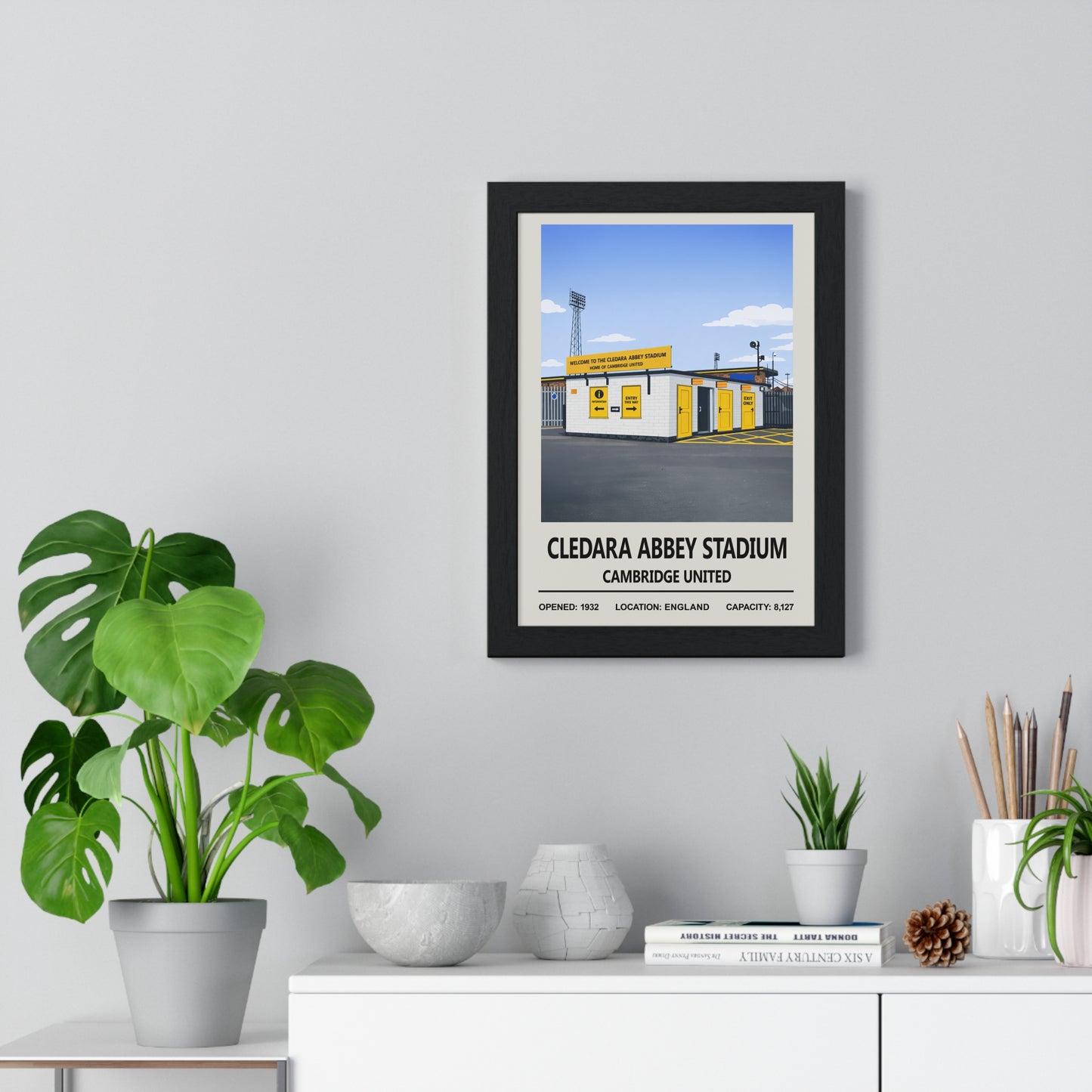 Cledara Abbey Stadium artwork in modern illustrated style
