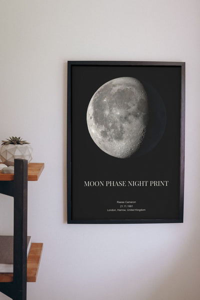 Lifestyle - Personalised Moon Phase Print hanging on a living room wall