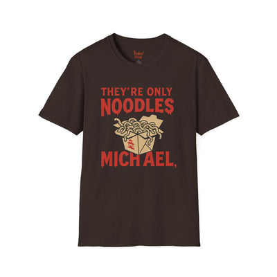 Light Blue t-shirt with They're Only Noodles Michael Horror Movie Parody