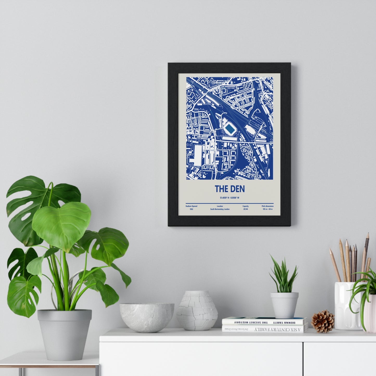 The Den minimalist football ground map artwork
