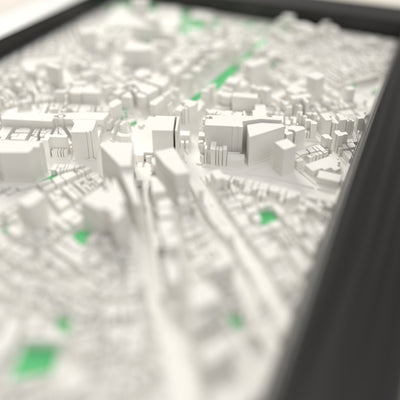 3D Tokyo Map Framed - Close-up across the 3D Tokyo map showing the raised streets and buildings