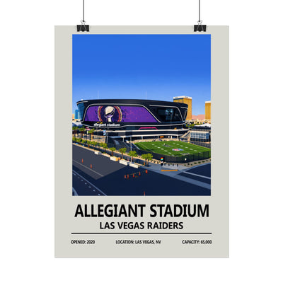 Framed Allegiant Stadium Las Vegas Raiders poster on wall