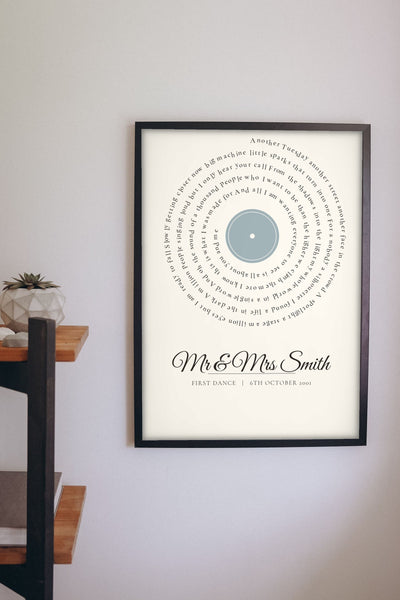 Lifestyle - Personalised First Dance Print hanging on a living room wall