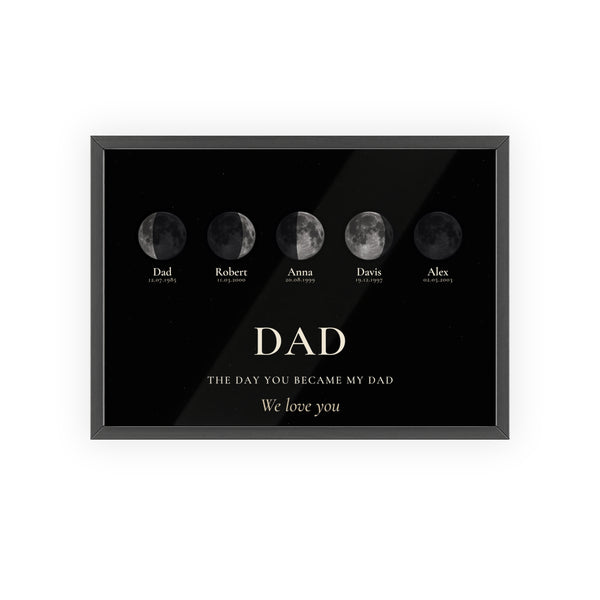 Personalised Dad moon phase print with custom date, names and message