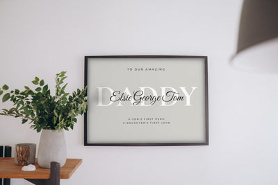 Lifestyle - Personalised Daddy Print hanging on a living room wall