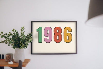 Lifestyle - The Year You Were Born Retro Print hanging on a living room wall