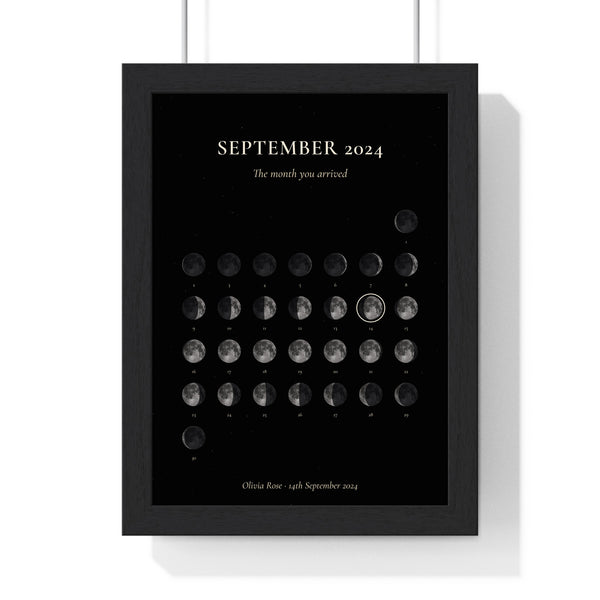 Personalised moon calendar print framed with a special date ringed