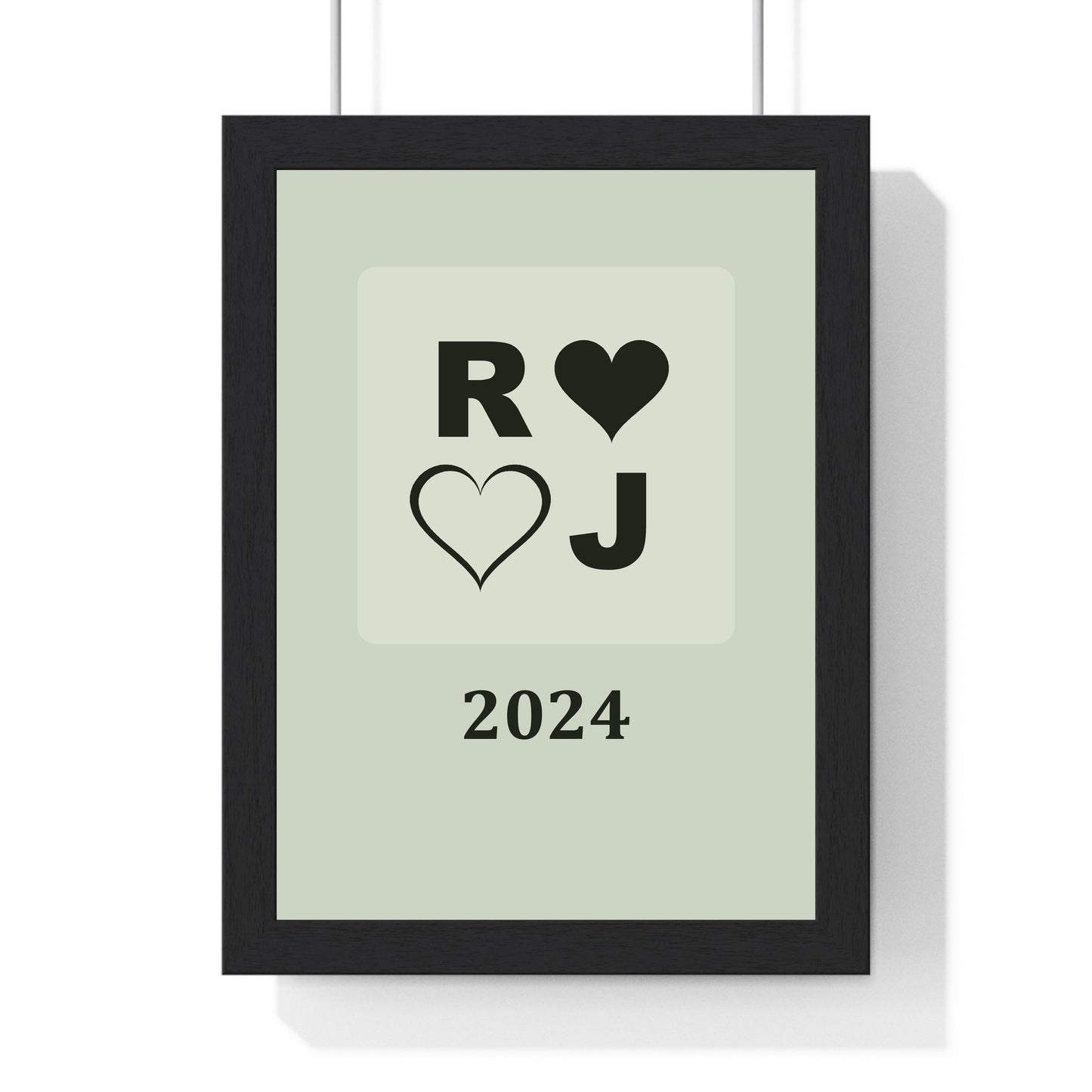 Custom wedding initials year print framed in sage and black