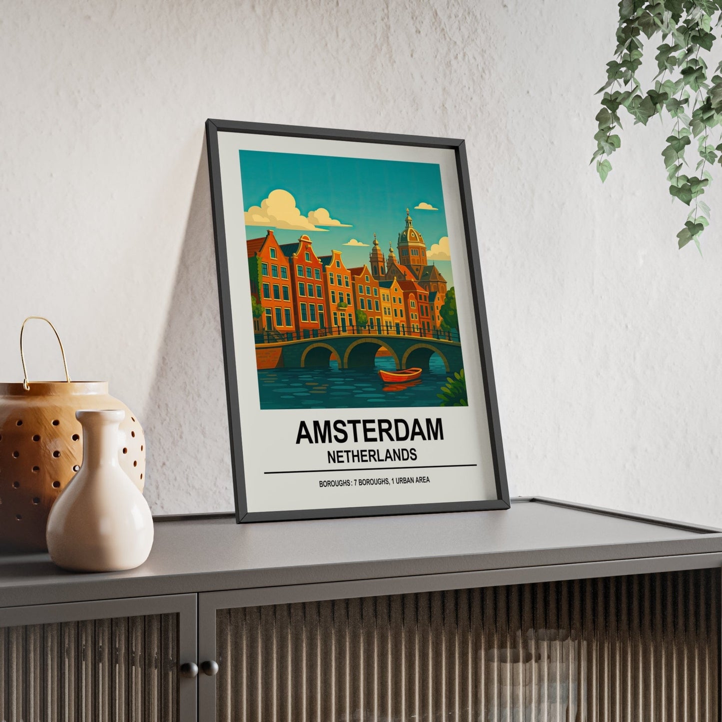 Amsterdam Poster | Vintage Travel Wall Art of Canals & Dutch Houses - Poster Kingz - A5 (unframed) -
