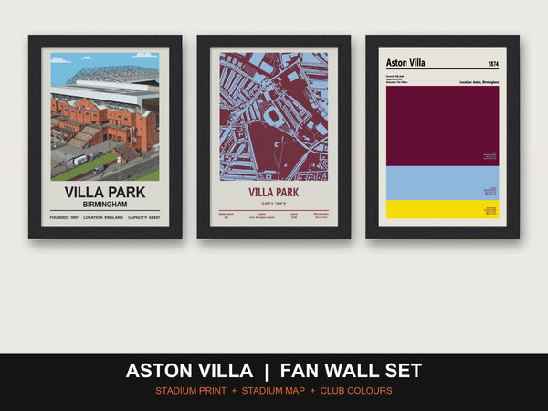Aston Villa Fan Wall Set | Villa Park Print, Stadium Map & Club Colours