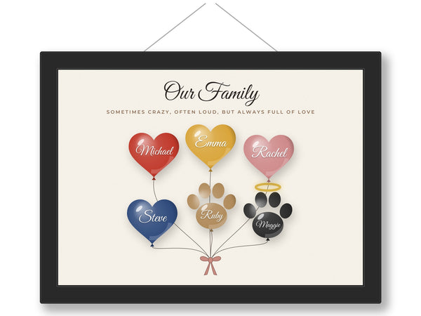 Personalised Family Balloon Print - framed family balloon bunch print