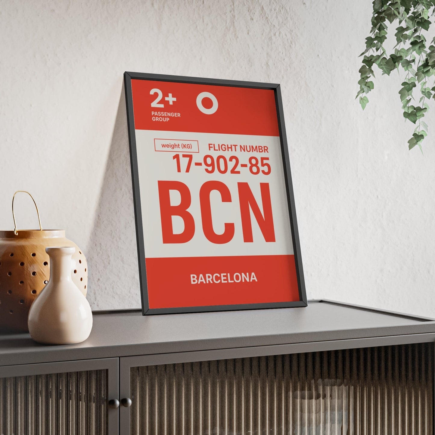 Framed Barcelona boarding pass travel poster