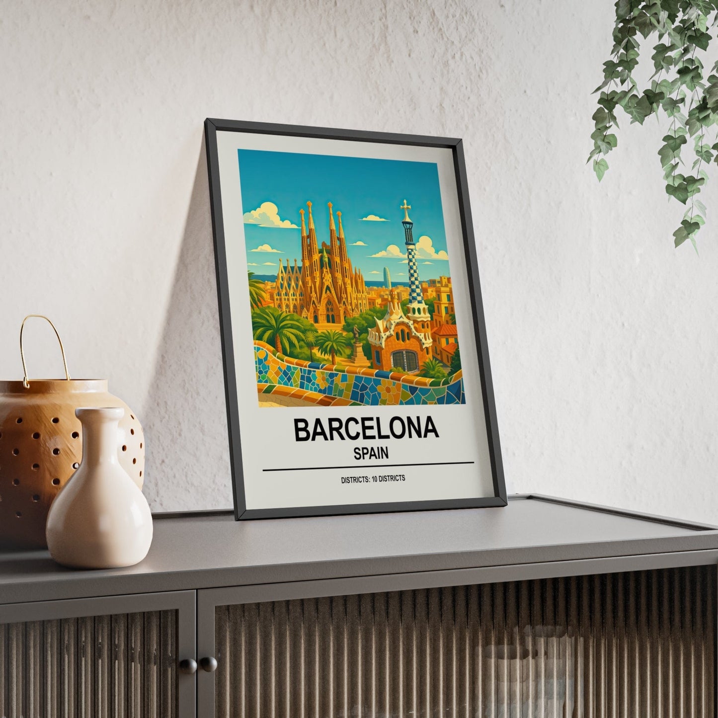 Framed Barcelona travel poster