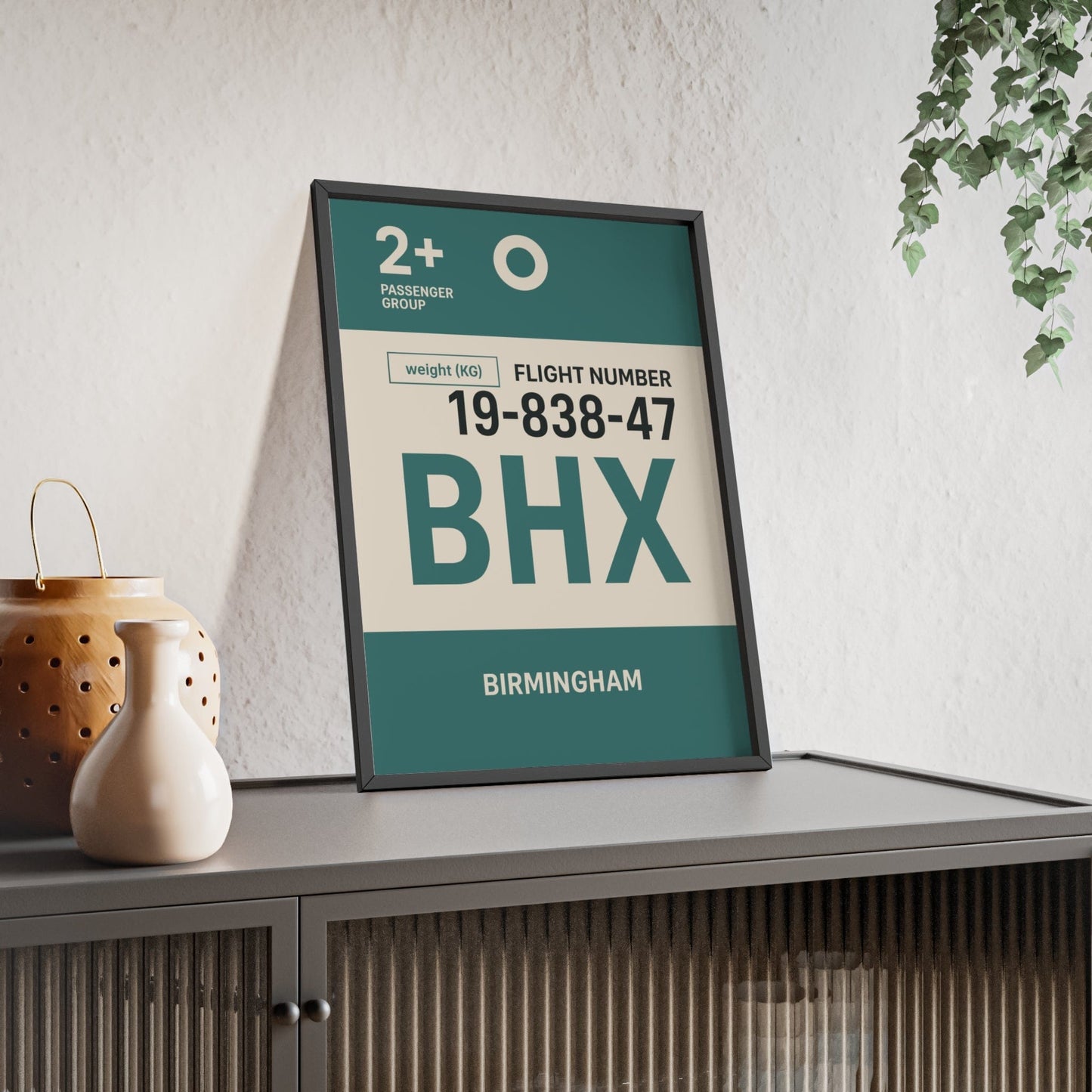 Framed Birmingham boarding pass travel poster