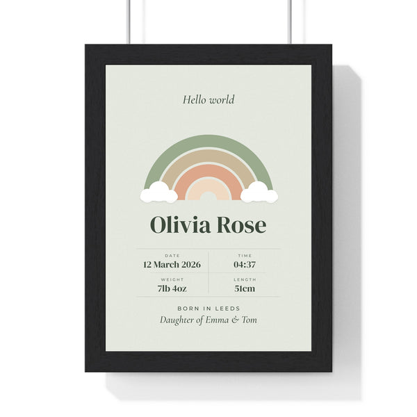 Personalised Baby Birth Stats Print - framed print