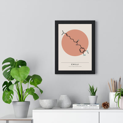 Capsaicin Molecule print framed on a living room wall