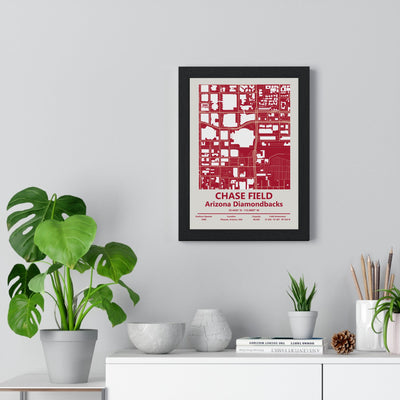 Chase Field map print framed on a living room wall