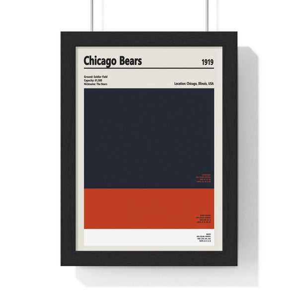 Chicago Bears colour swatch print framed wall art showing navy orange and white team colours