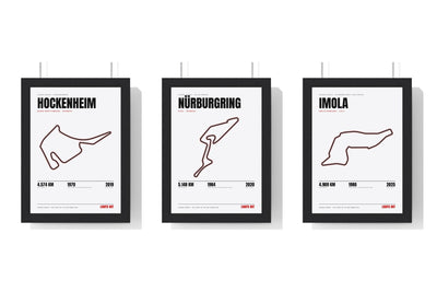 Build Your Own Circuit Poster Set - set of Hockenheim Circuit Poster White, Nürburgring Circuit Poster White, Imola Circuit Poster White
