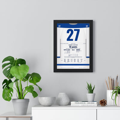 Darryl Sittler 1976 10 Point Game Poster - Toronto Maple Leafs 27 Hockey Jersey Print framed on a living room wall