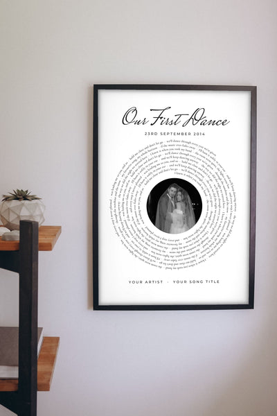 Personalised First Dance Spiral Lyrics Print - Lifestyle - hanging on a living room wall