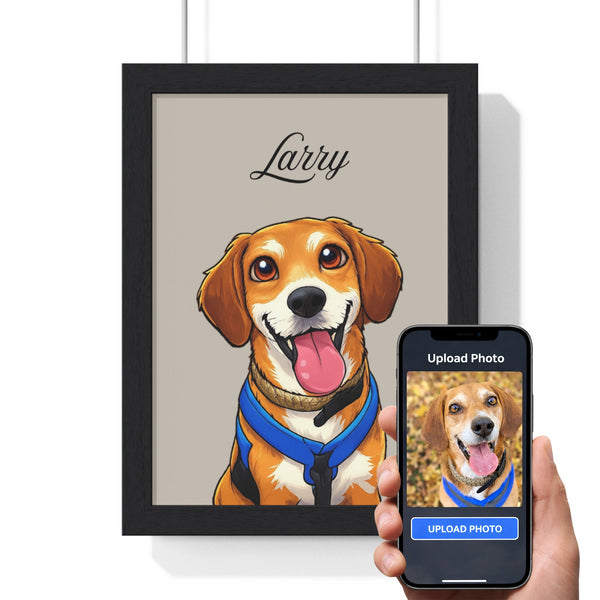 Framed Personalised Pet Portrait Gift Cartoon Cat or Dog Art poster