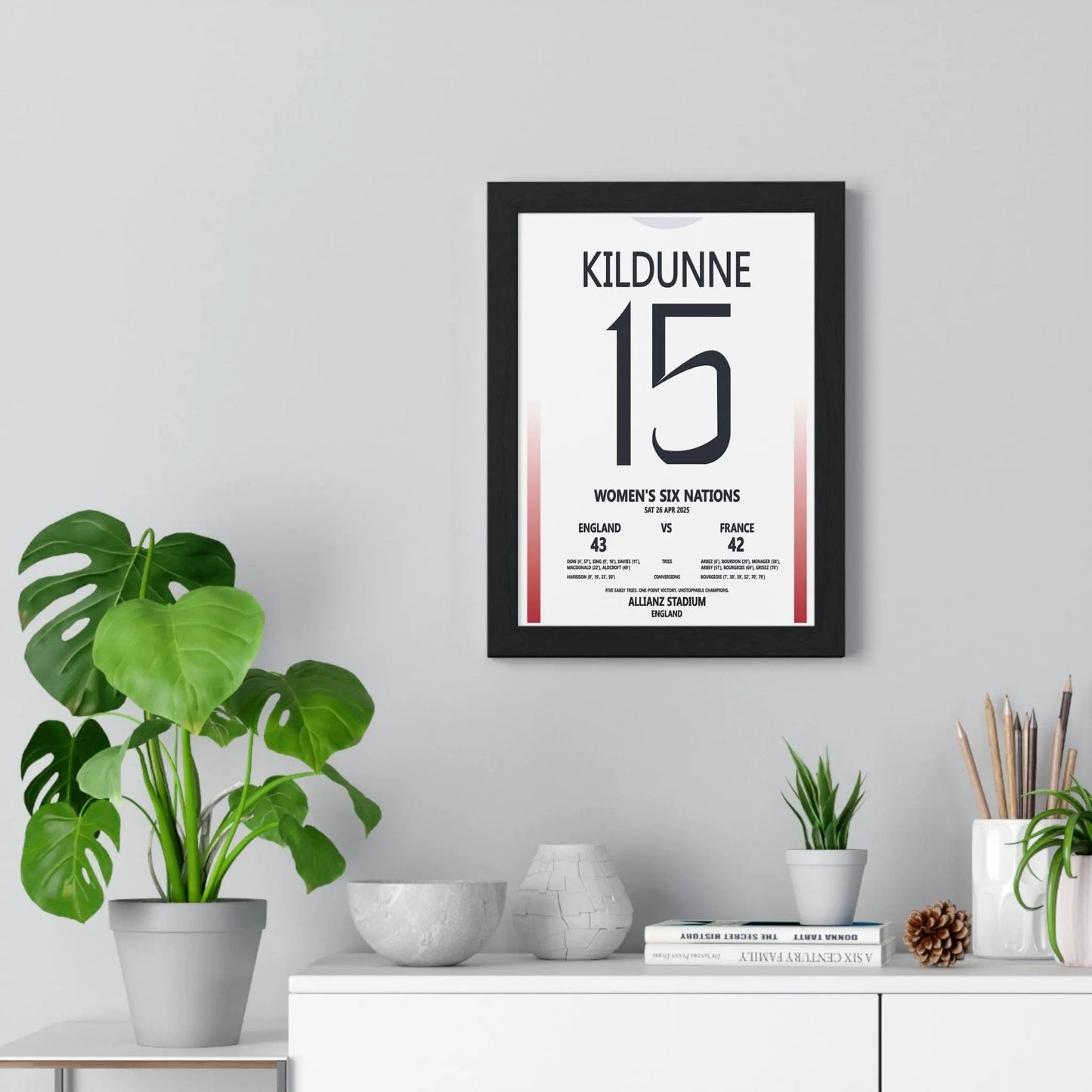 Framed England vs France Women's Six Nations 2025 poster
