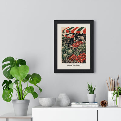Fruit and Veg Market Print framed on a living room wall