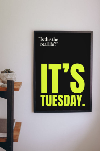 Funny Bohemian Rhapsody lyric print framed on a wall