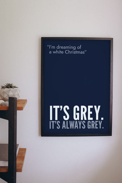 Funny White Christmas lyric print framed on a wall