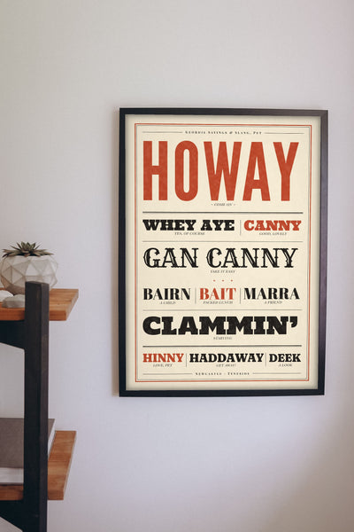 Geordie Slang Print framed on a wall