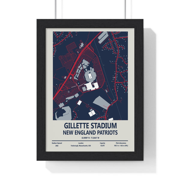 Gillette Stadium New England Patriots stadium map print in black frame