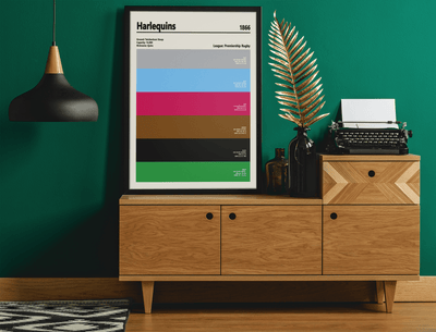 Framed Harlequins colour swatch print wall display