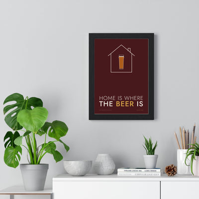 Home Is Where The Beer Is Print framed on a living room wall