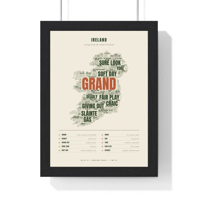 Irish Sayings Word Map in a black frame, one of the three prints in the Irish set