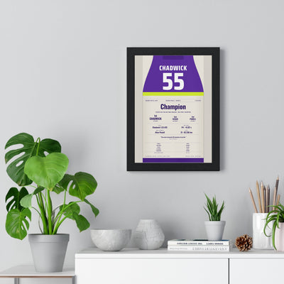 Jamie Chadwick Brands Hatch 2019 Motorsport Poster - Champion 55 Race Suit Print framed on a living room wall