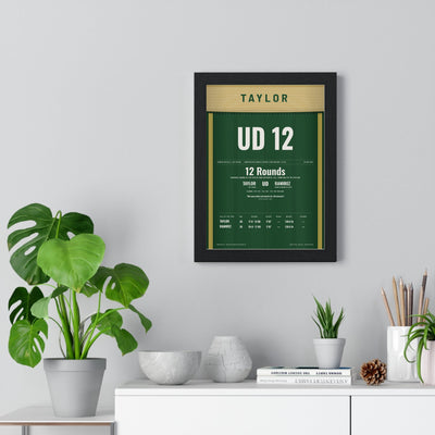 Taylor v Ramirez 2021 Boxing Poster framed on a living room wall