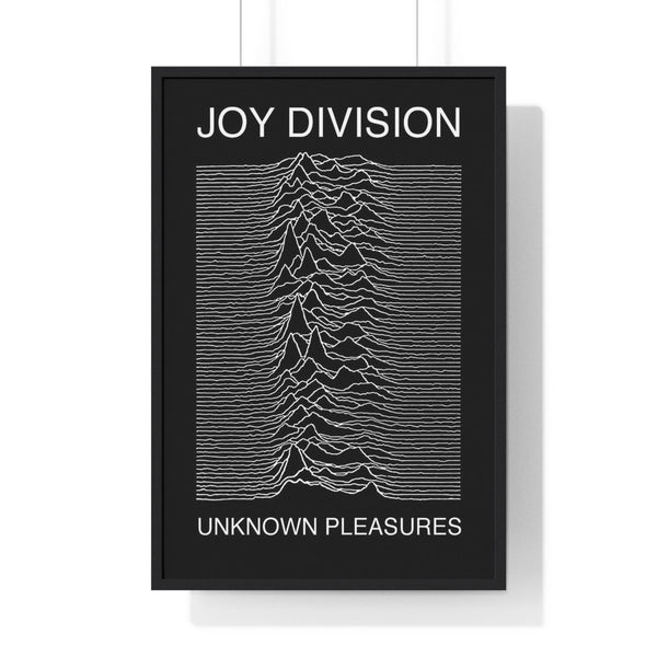 Joy Division Unknown Pleasures album artwork maxi poster featuring white waveform lines on black background