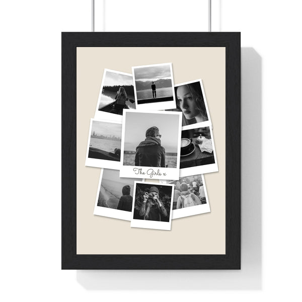 Personalised Polaroid photo collage print with scattered vintage-style Polaroid photos and handwritten message