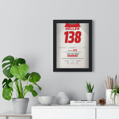 Keith Deller World Darts Final 1983 Darts Poster - 138 Checkout v Bristow Shirt Print framed on a living room wall