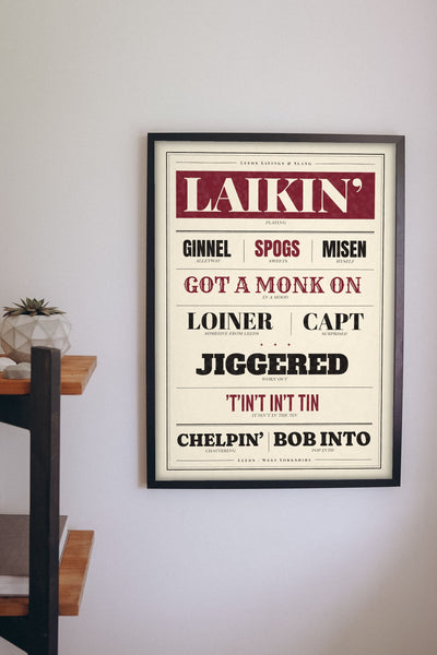 Leeds Sayings Print framed on a wall