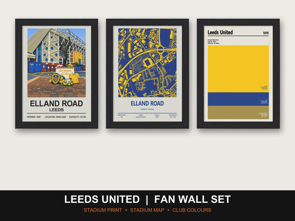 Leeds United Fan Wall Set | Elland Road Print, Stadium Map & Club Colours