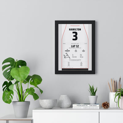 Lewis Hamilton 2011 Chinese Grand Prix Win Poster - 3 Race Suit Print framed on a living room wall
