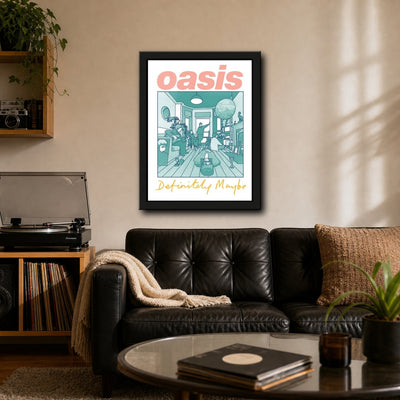 Oasis Definitely Art Collector Print Framed or Unframed 30x40cm Music Poster - Oasis wall art lifestyle wall mockup