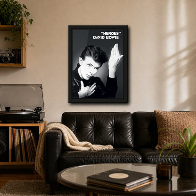 David Bowie Heroes Framed or Unframed 30x40cm Music Poster - David Bowie wall art lifestyle wall mockup