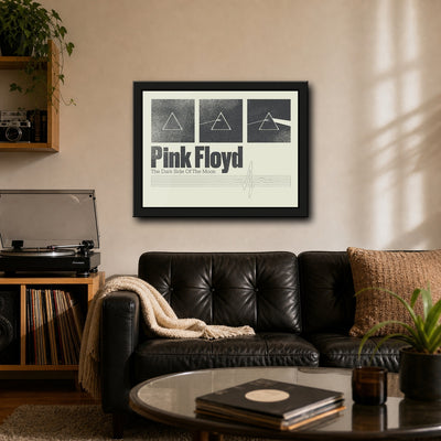 Pink Floyd Dark Side 50th Black & White Prisms Framed or Unframed 30x40cm Music Poster - Pink Floyd wall art lifestyle wall mockup