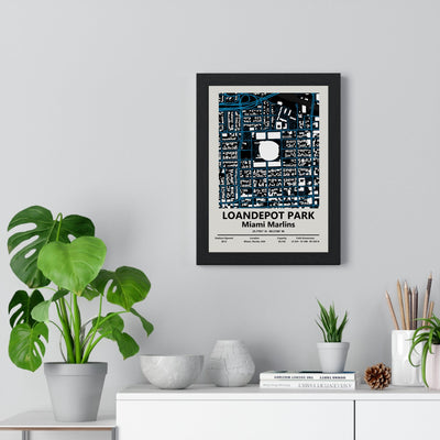 loanDepot park map print framed on a living room wall